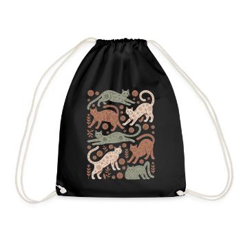 Cats Boho Pattern for Cat Lovers - Drawstring Bag - black - Front