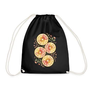 Citrus fruits with floral pattern - Drawstring Bag - black - Front