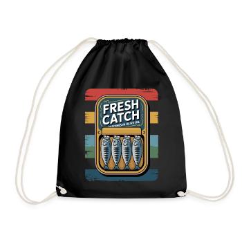 Sardines Retro Vintage Freshly Caught Art - Drawstring Bag - black - Front