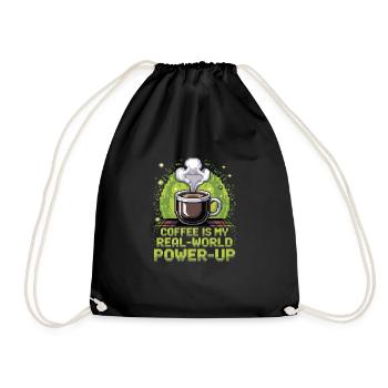 Coffee is my Real-World Power-Up – Gamer & Kaffee - Turnbeutel - Schwarz - Vorne