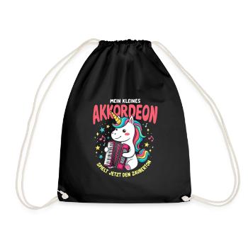 Mein kleines Akkordeon Einhorn spielt Zauberton - Turnbeutel - Schwarz - Vorne