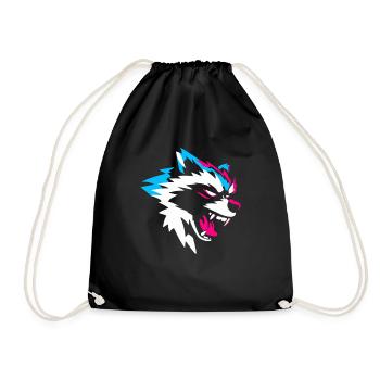 Neon Wolf Kopf – Aggressives Gaming Design - Turnbeutel - Schwarz - Vorne