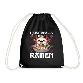 Axolotl with noodles ramen kawaii axolotl - Drawstring Bag - black - Front
