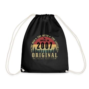 2007 Vintage Born 2007 Vintage Birthday Gift - Drawstring Bag - black - Front