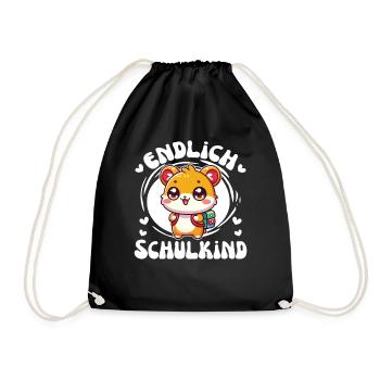 Endlich Schulkind süßer Hamster zur Einschulung - Turnbeutel - Schwarz - Vorne