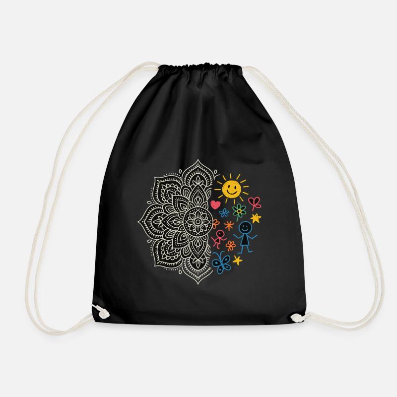 Mandala & Kinder-Doodles - Turnbeutel - Schwarz