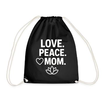 Love. Peace. Mom. – Herz & Lotus - Turnbeutel - Schwarz - Vorne