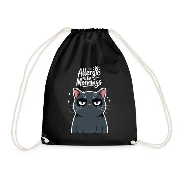 Allergic To Mornings Cat Funny Humorous - Drawstring Bag - black - Front