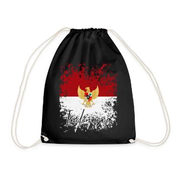 Grunge Indonesian flag, I love Indonesia - Drawstring Bag - black - Front