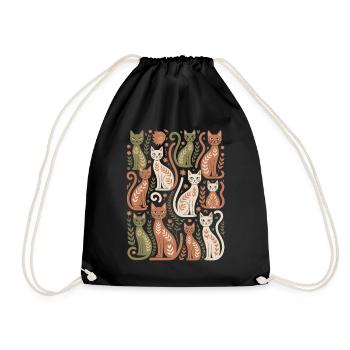 Boho cat pattern with playful details - Drawstring Bag - black - Front