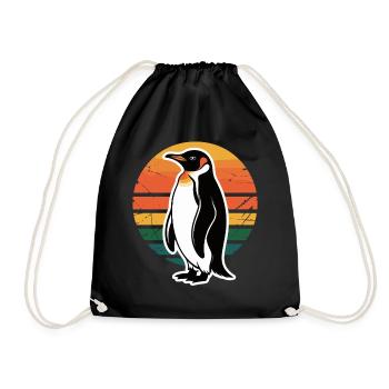 Penguin silhouette with sunset - Drawstring Bag - black - Front