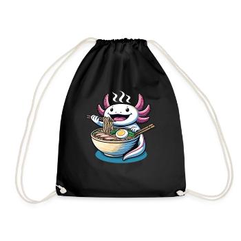 Axolotl with noodles ramen kawaii axolotl - Drawstring Bag - black - Front