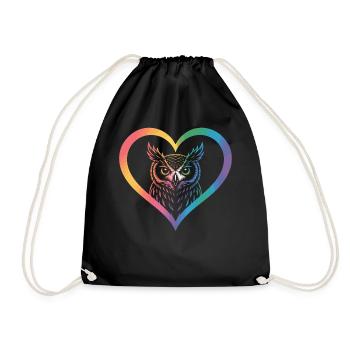 Rainbow Owl Heart Design - Drawstring Bag - black - Front