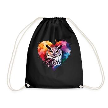 Fern hawk in colorful watercolor heart - Drawstring Bag - black - Front