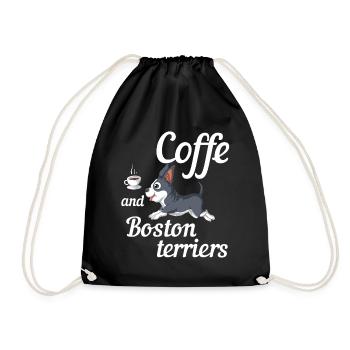 Coffee and Boston Terriers Fun Design - Drawstring Bag - black - Front