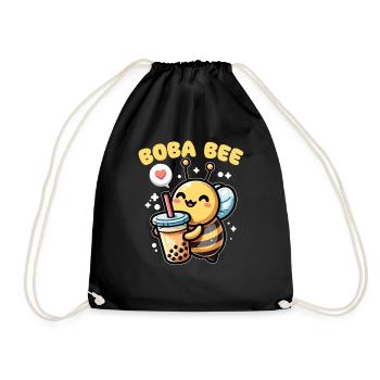 Boba Bee Bubble Tea Pun kawaii bee - Drawstring Bag - black - Front