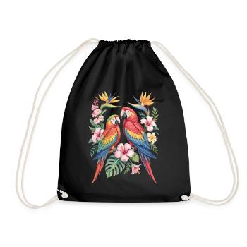 Perroquets exotiques en fleurs tropicales - Sac de sport léger - noir - Devant