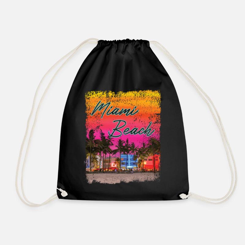 Miami Beach 80s Retro Vaporwave - Drawstring Bag - black