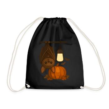 Cute bat with pumpkin - Drawstring Bag - black - Front
