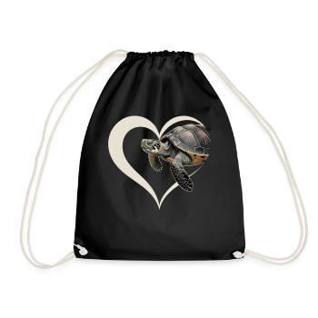 Turtle in heart motif - Drawstring Bag - black - Front