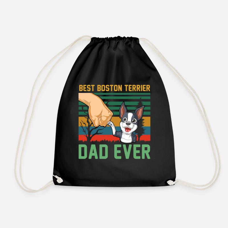 Boston Terrier Dad Ever T-Shirt Design - Drawstring Bag - black