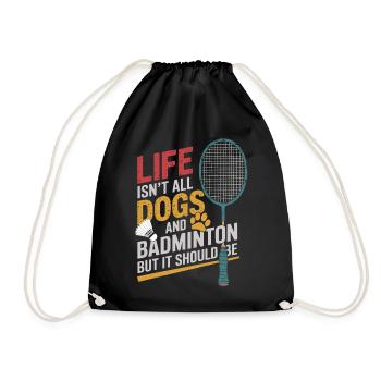 Dog and badminton - Drawstring Bag - black - Front
