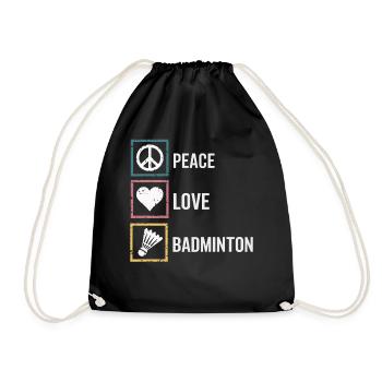 Badminton mit Peace Love Schriftzug - Turnbeutel - Schwarz - Vorne