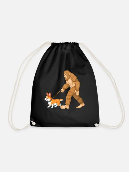 Bigfoot promenant un corgi - Conception amusante de chien cryptide - Sac de sport léger - noir