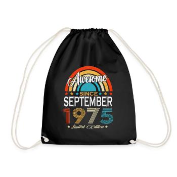 September 1975 Vintage Vintage Retro Birthday - Drawstring Bag - black - Front
