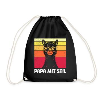 Vaterschaft PAPA MIT STIL Retro Lama Lustiges - Turnbeutel - Schwarz - Vorne