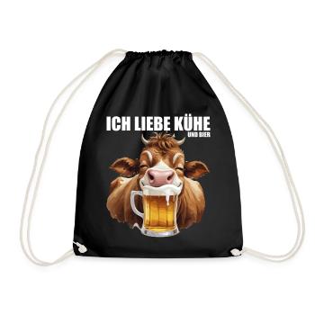 trinkende Kuh mit Bier Ich liebe Kühe und Bier  - Turnbeutel - Schwarz - Vorne