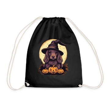 Halloween Witch Hat Pumpkin Dog Cocker Spaniel - Drawstring Bag - black - Front