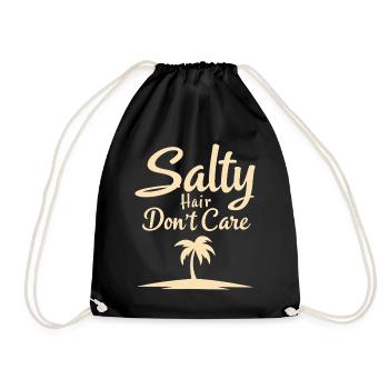 Salty Hair Don't Care Beach T-Shirt - Drawstring Bag - black - Front