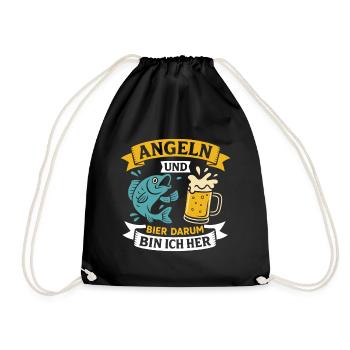 Soon dad FISHING AND BEER THAT'S WHY I'M HERE Funny - Drawstring Bag - black - Front