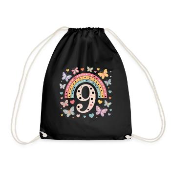 Rainbow Butterfly 9th Birthday Girl - Drawstring Bag - black - Front