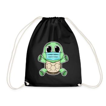 Cute turtle with mask - Drawstring Bag - black - Front