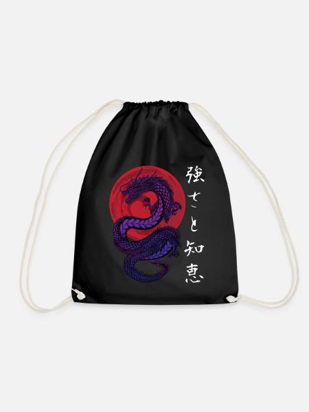 Japan Japanese Dragon Vintage Anime - Drawstring Bag - black