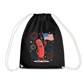Patriotic Kawaii Sausage Independence Day 4th of - Drawstring Bag - black - Front