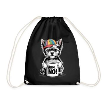 Lustiger Hund mit Kaffee und Regenbogenmütze - Turnbeutel - Schwarz - Vorne