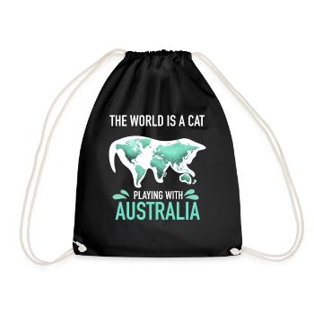 World Map Cat playing With Australia - Drawstring Bag - black - Front