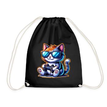 Katze Gaming Gamer - Turnbeutel - Schwarz - Vorne