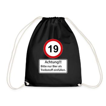 19 Caution only fill beer as fuel - Drawstring Bag - black - Front