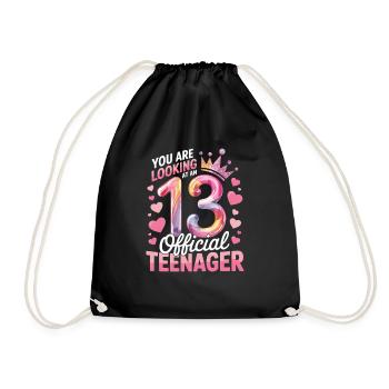 13th birthday teenager gift - Drawstring Bag - black - Front