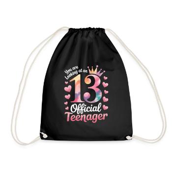13th birthday teenager gift - Drawstring Bag - black - Front