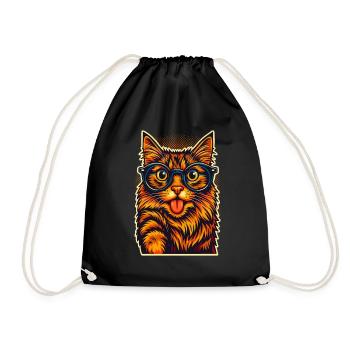 Vibrant Cat Illustration with Glasses, Love Cats  - Drawstring Bag - black - Front
