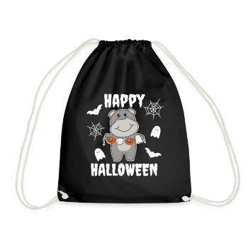 Hippo Happy Halloween Kürbis Fledermaus Kostüm - Turnbeutel - Schwarz - Vorne