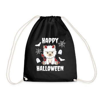 Alpaca Happy Halloween Devil Costume - Drawstring Bag - black - Front