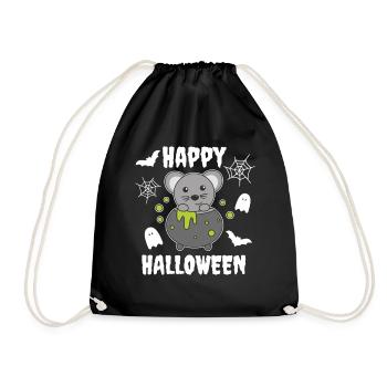 Mouse Happy Halloween Witch's Cauldron Bat - Drawstring Bag - black - Front