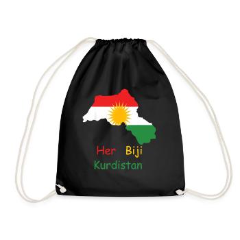Kurdistan flag with Kurdish sun - Drawstring Bag - black - Front