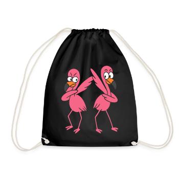 Two funny dancing flamingos, dabbing giraffes - Drawstring Bag - black - Front